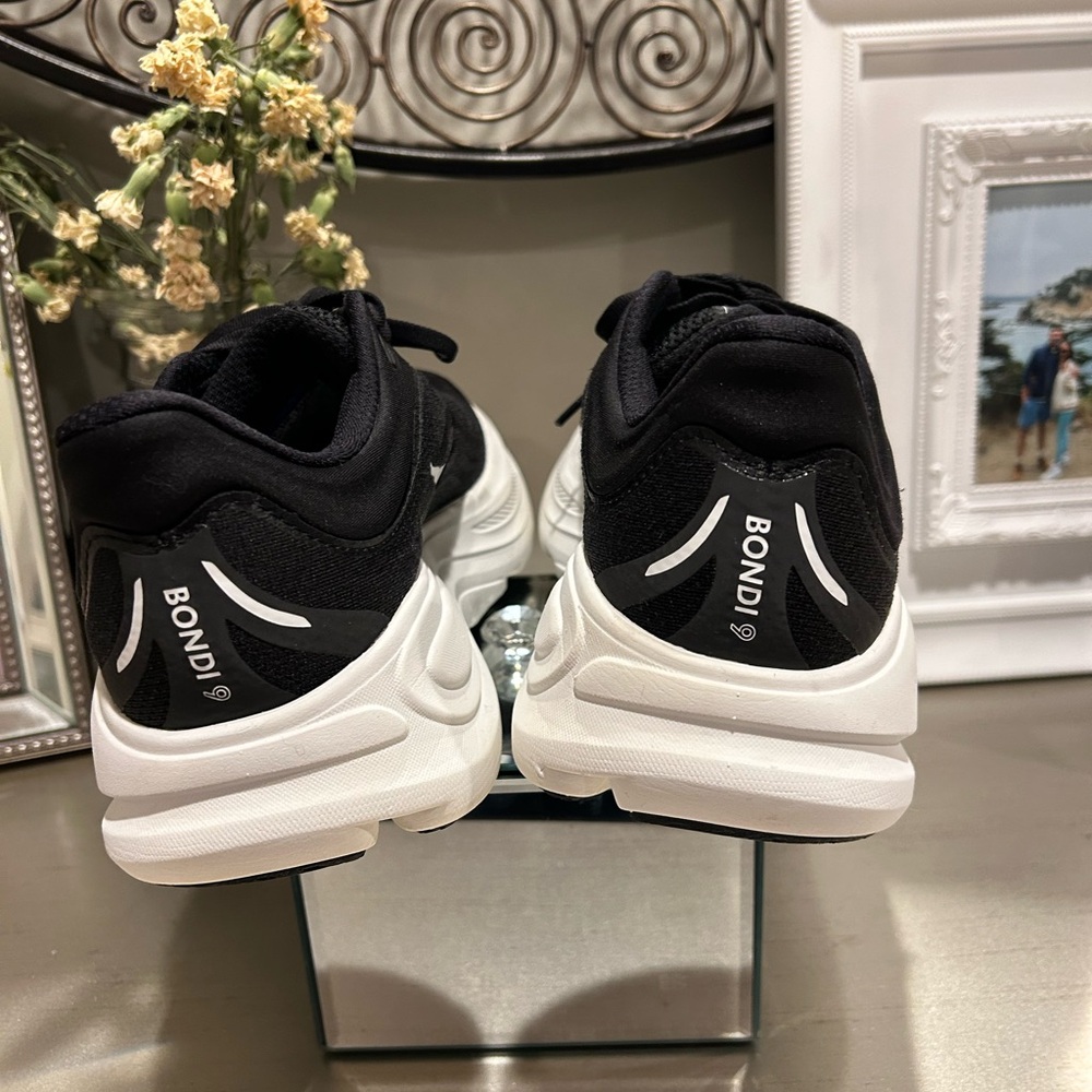 Hoka Bondi 9 Women's Black & White Platform Running Sneakers - Picture 8 of 12